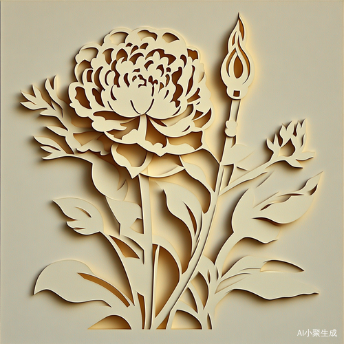 奥运主题剪纸效果中的五环火炬与牡丹花