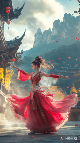 美女在高端古庭院中翩翩起舞展现性感身材与高贵典雅