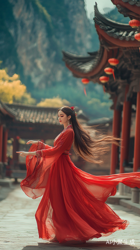 美女在高端古庭院中翩翩起舞展现性感身材与高贵典雅