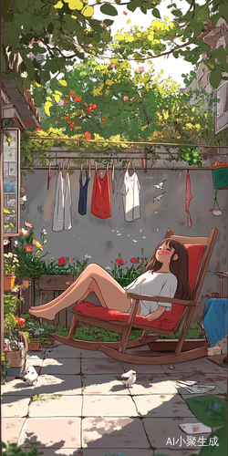 夏日午后摇椅上的宁静与惬意