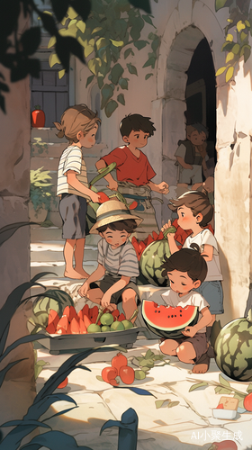 夏日老城墙边的怀旧治愈插画与真实摄影