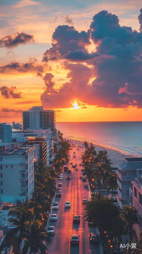 Café at Sunset on Beach Street with Vibrant Ocean View