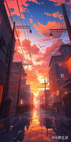 夕阳映照下的城市全景街道