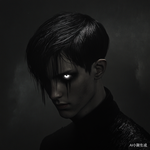 黑发白瞳黑衣男子身处幽暗环境