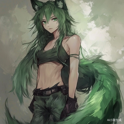 绿色长发男生穿裙子形象描绘