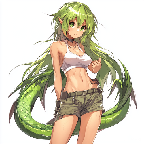 绿色长发男生穿裙子形象描绘