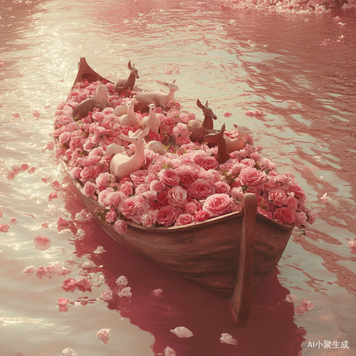 玫瑰与小鹿的漂浮船充满活力与美感