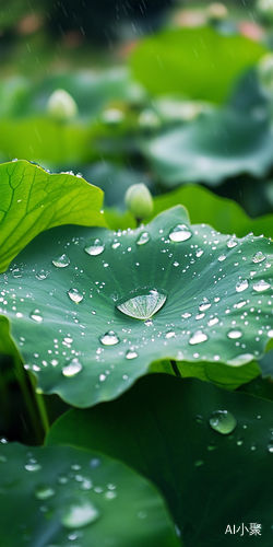 雨后荷叶翠绿如画水珠晶莹梦幻