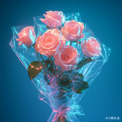 Digital Art Bouquet of Pink Roses on Neon Blue Background