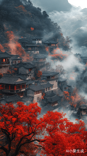 南方美景银杏红枫村落与梯田的自由生机