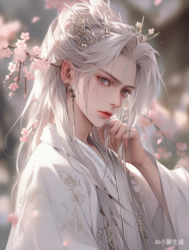 梦幻古风美男画像描绘桃花眼蓝粉蝴蝶