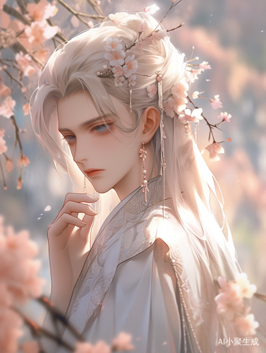 梦幻古风美男画像描绘桃花眼蓝粉蝴蝶