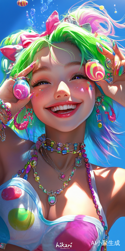 Bright Hyperrealistic Illustration of Hikari with Colorful Accessories