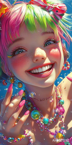 Bright Hyperrealistic Illustration of Hikari with Colorful Accessories