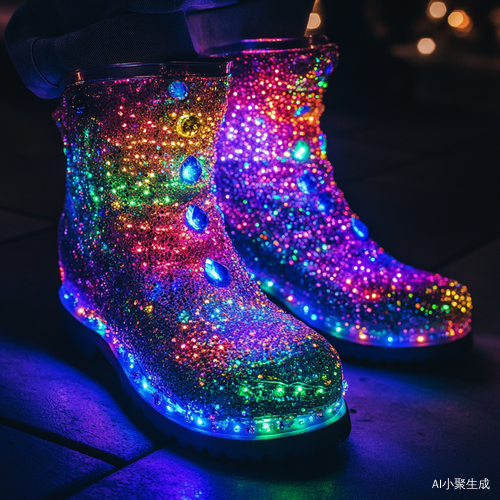 彩虹色宝石装饰的五颜六色鞋子