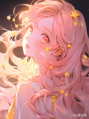 少女的星空梦粉色长发与黄色眼睛的奇幻旅程