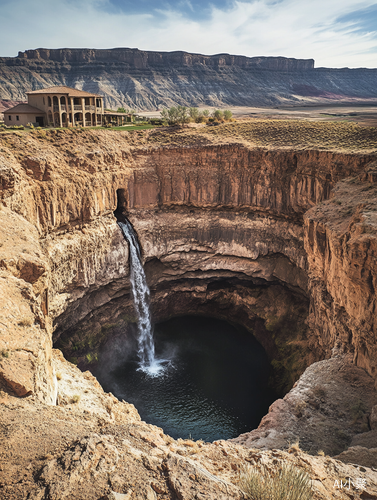 Desert Oasis with Waterfalls and Idyllic Chalet Hotel