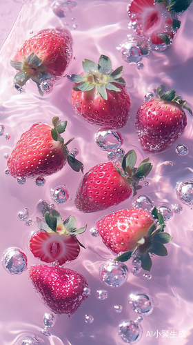 Anime Aesthetic Strawberry and Water Art with Playful Colors