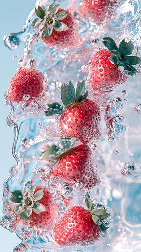 Anime Aesthetic Strawberry and Water Art with Playful Colors