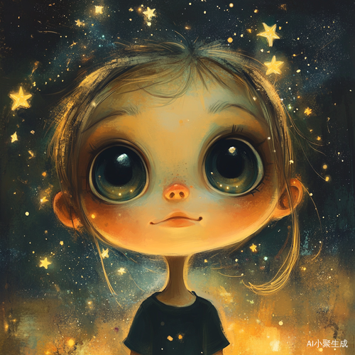 可爱少年星星拟人形象在星空下