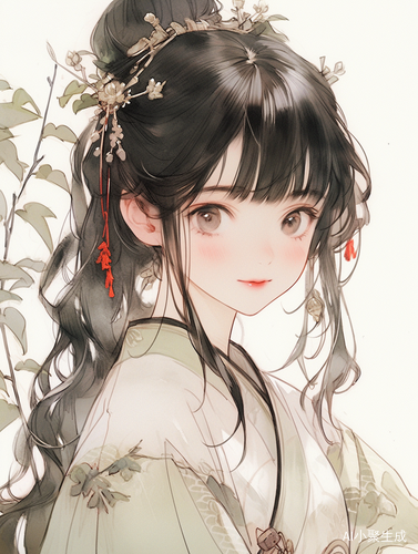 水墨古风女子汉服摘杨梅的清浅笑意