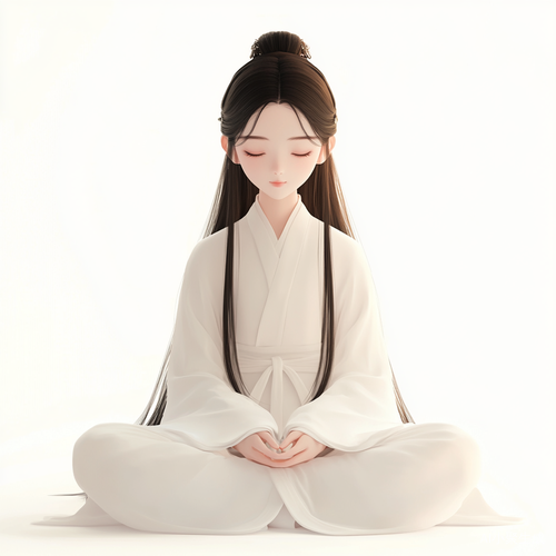 穿白色汉服的自信中国女孩动漫风格肖像