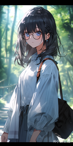 夏日独行少女白衬衫蓝短裙光脚漫步树林