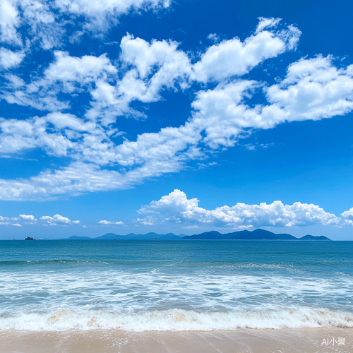 蓝天白云大海沙滩高清治愈风景