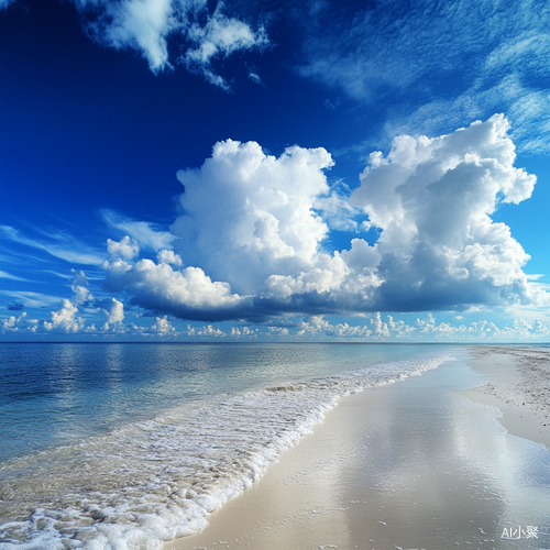 蓝天白云大海沙滩高清治愈风景