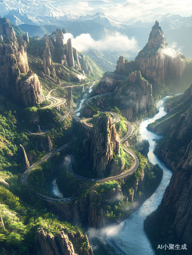 治愈性3D风景图片展示山川河流与汽车