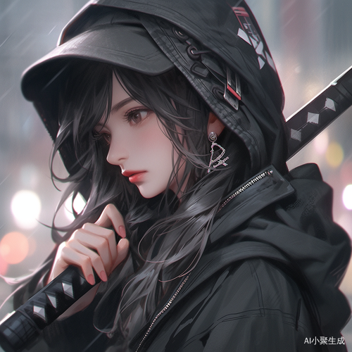 冷淡漂亮拿轩辕剑的黑衣女生形象
