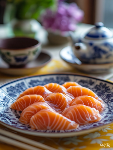 Delicate Salmon Sashimi Photographed with Japanese Aesthetics