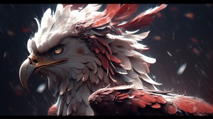 3D，古风画卷，游戏，Griffin，an,anime,version,of,a,large,white,and,red,Griffin,,in,the,style,of,unreal,engine,5,,characterful,animal,portraits,,eve,ventrue,,furry,art,,captures,the,essence,of,nature,,distinctive,noses,，Chinese,dragon