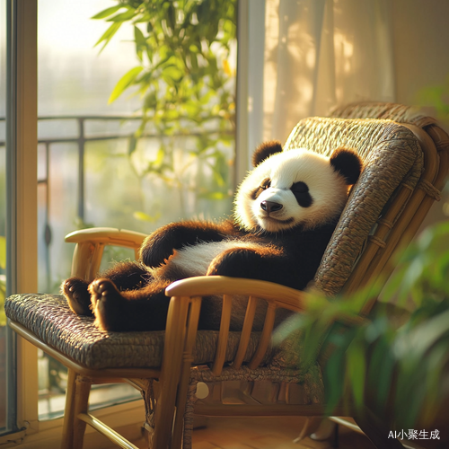 小熊猫躺椅上睡觉享受阳光和空调