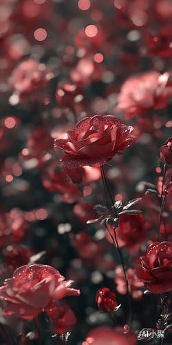 Stunning Luxury Pale Red Glitter Roses in Fantasy Flower Field