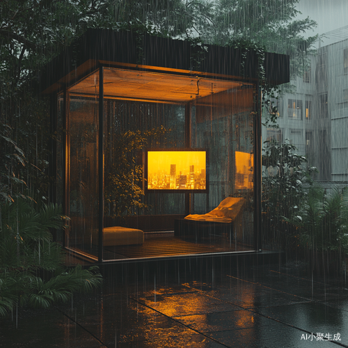 小房间内的温暖与外面阴雨的对比