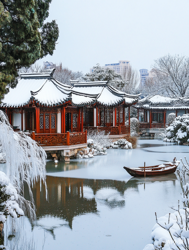 Traditional Chinese Garden in Winter Captured with High Definition Photography