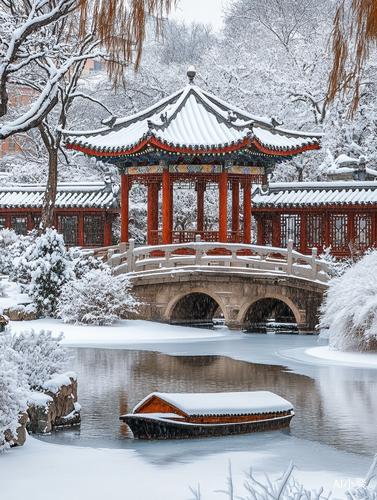 Traditional Chinese Garden in Winter Captured with High Definition Photography