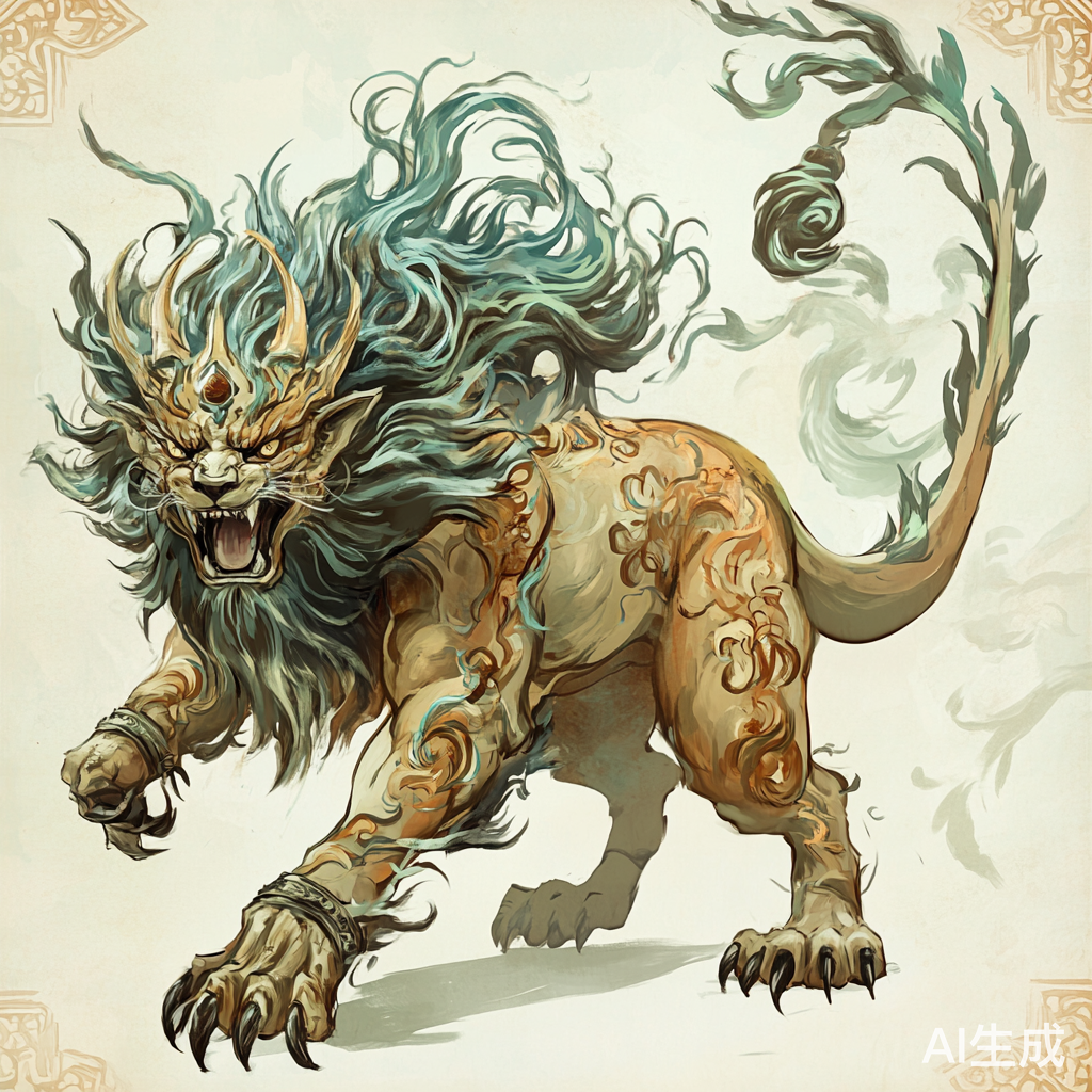 中国神话神兽白泽的插画描绘