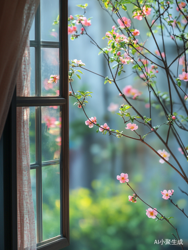 春天窗外的花园唯美风景