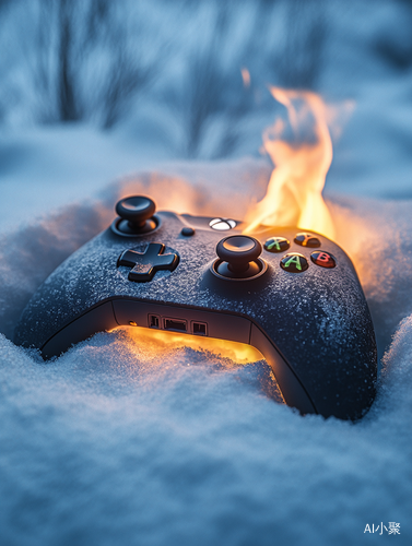 雪地中的燃烧Xbox手柄摄影作品