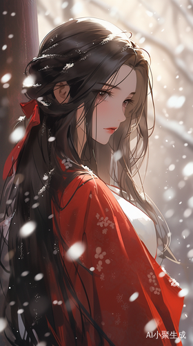 古风美人官家小姐雪中优雅静态逆光美景