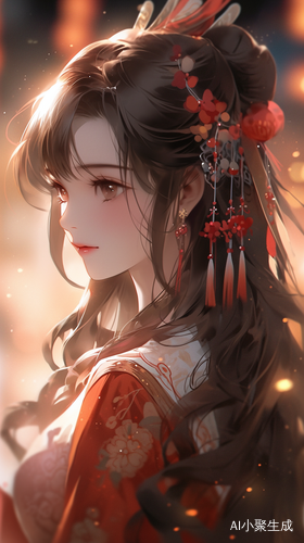 美丽妖媚的唐朝公主在烟火背景下回眸