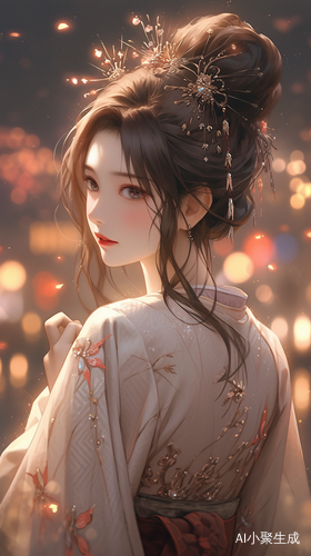 美丽妖媚的唐朝公主在烟火背景下回眸