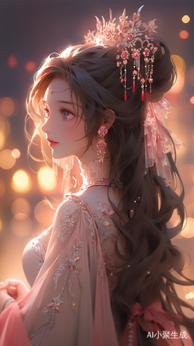 美丽妖媚的唐朝公主在烟火背景下回眸