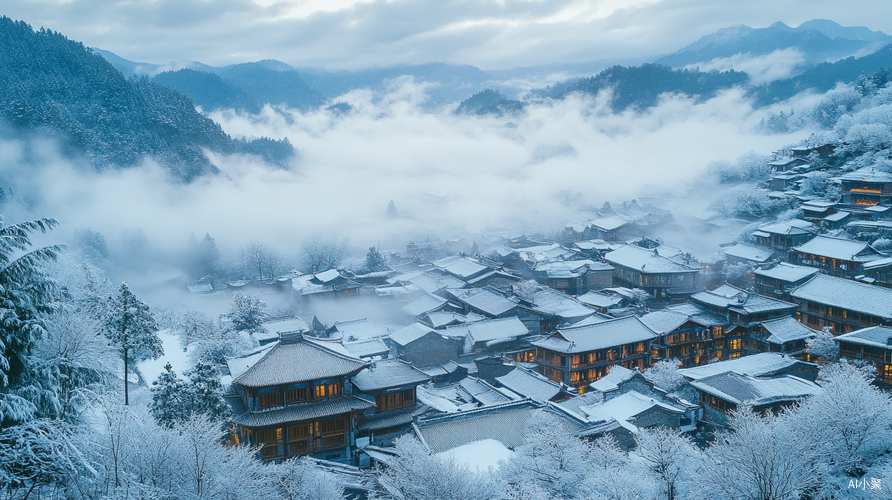 古镇云海中的人间仙境风景