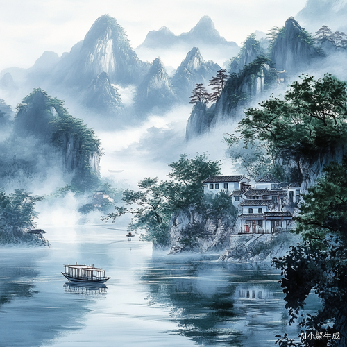 水墨丹青与摄影技艺融合的梦幻山水艺术