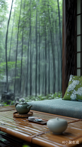 雨中竹林小木屋的惬意茶香与自然治愈