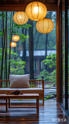 雨中的竹林小木屋享受自然与宁静