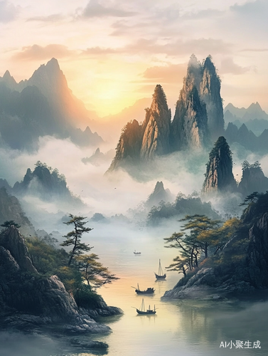 中国山水画描绘的宁静与和谐自然景色